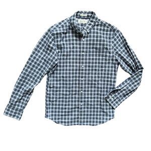 Hawker Rye Men's Slim Stretch Oxford Casual Button Front Shirt Blue Plaid size M